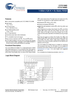 CY7C109D datasheet cover page