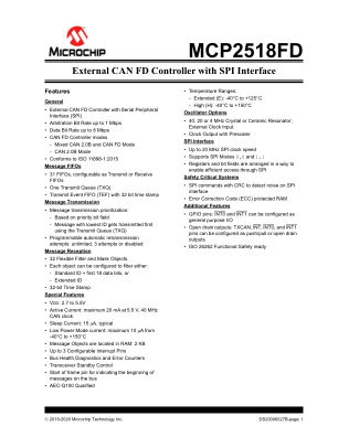 MCP2518FD 数据手册首页