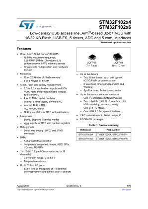 STM32F102C4 datasheet cover page