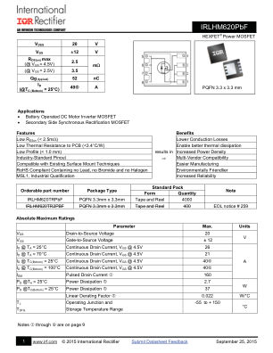 IRLHM620 数据手册首页