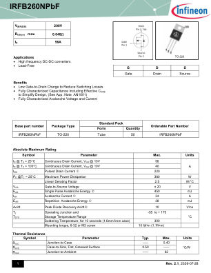 IRFB260NPBF 数据手册首页
