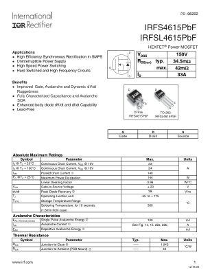 IRFS4615 datasheet cover page