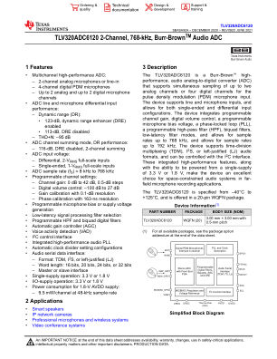 TLV320ADC6120 datasheet cover page