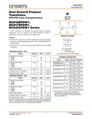 BC846BPDW1T1 数据手册首页