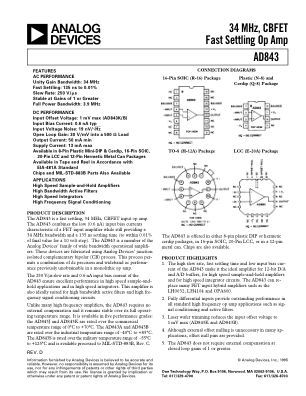 AD843 datasheet cover page
