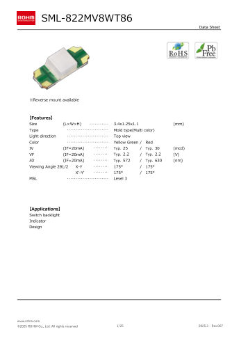 SML-822MV8W 数据手册首页