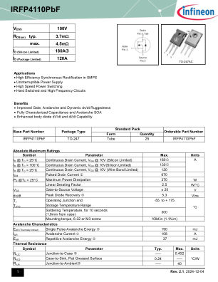 IRFP4110 datasheet cover page