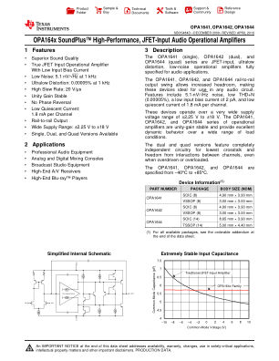 OPA1644 datasheet cover page