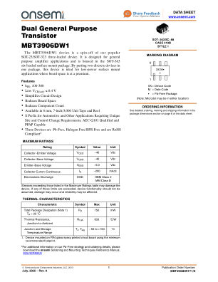 MBT3906DW1T1 数据手册首页
