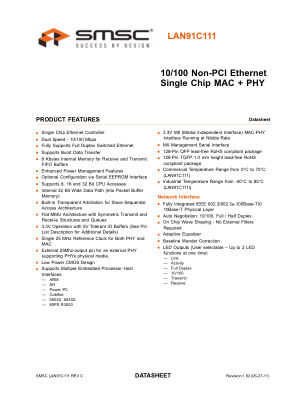LAN91C111-NU-E2 数据手册首页