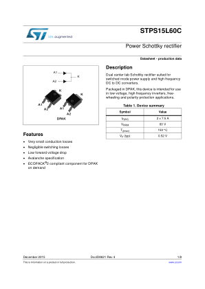 STPS15L60C 数据手册首页