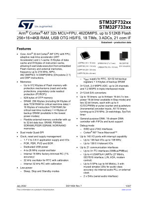 STM32F732IE datasheet cover page