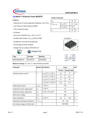 BSO033N03MS-G datasheet cover page