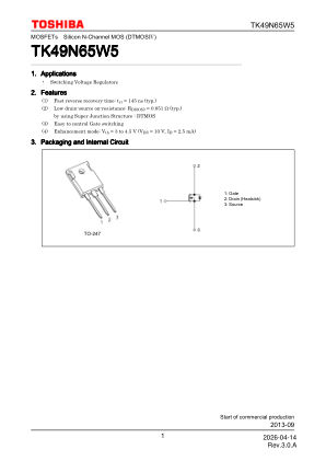 TK49N65W5 datasheet cover page