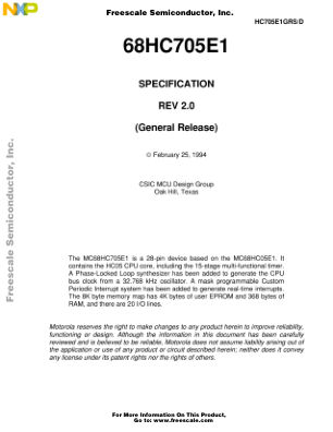 HC705E1GRS datasheet cover page