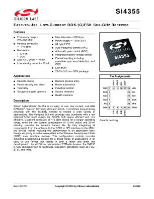 SI4355-B1A-FM 数据手册首页