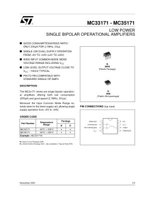 MC33171 datasheet cover page