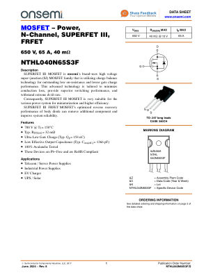 NTHL040N65S3F datasheet cover page
