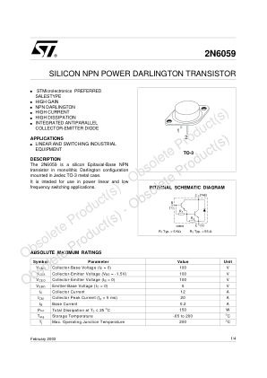 2N6059 datasheet cover page