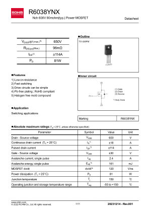 R6038YNX 数据手册首页