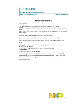 BFR92AW datasheet cover page