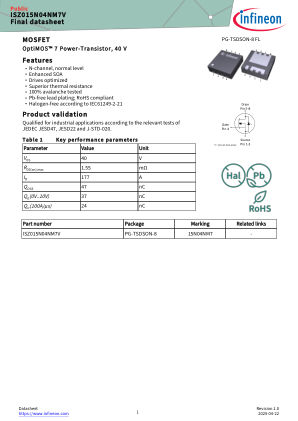 ISZ015N04NM7V datasheet cover page