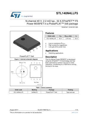STL140N4LLF5 数据手册首页