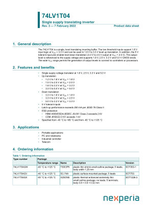 74LV1T04GW datasheet cover page