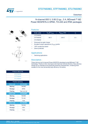 STD7N60M2 datasheet cover page