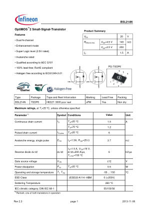 BSL214N 数据手册首页