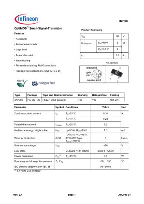 2N7002 datasheet cover page