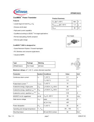 IPP90R1K2C3 datasheet cover page