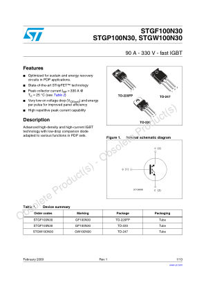 STGW100N30 数据手册首页