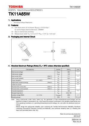 TK11A65W 数据手册首页