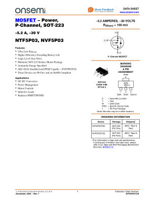 NTF5P03T3 datasheet cover page