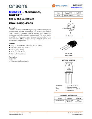 FDA16N50 数据手册首页