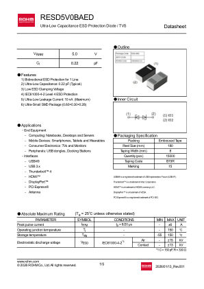 RESD5V0BAED 数据手册首页