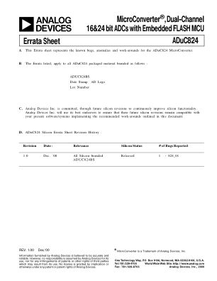 ADUC824ERRATA 数据手册首页