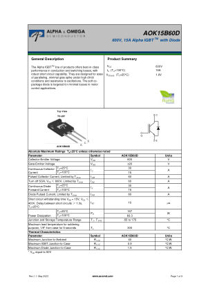 AOK15B60D datasheet cover page