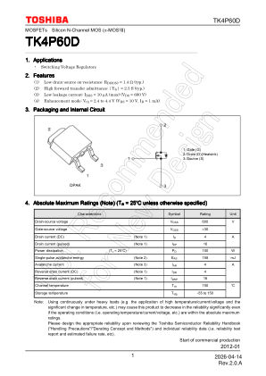 TK4P60D datasheet cover page