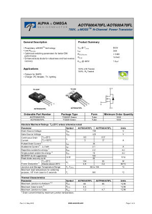 AOT600A70FL datasheet cover page