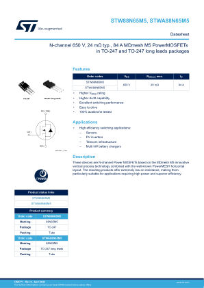 STW88N65M5 datasheet cover page