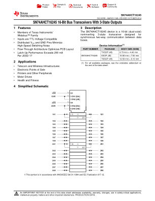 SN74AHCT16245 datasheet cover page