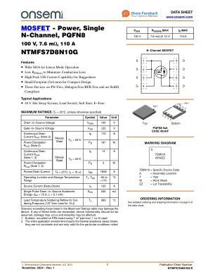 NTMFS7D8N10G datasheet cover page
