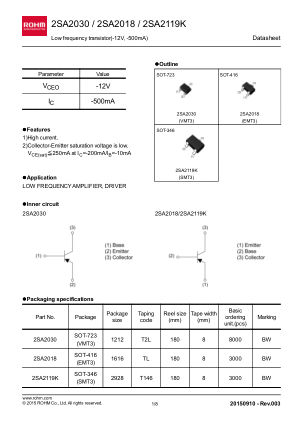 2SA2018 数据手册首页