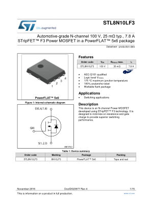 STL8N10LF3 datasheet cover page