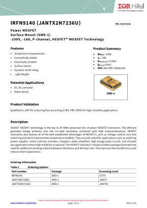IRFN9140 datasheet cover page
