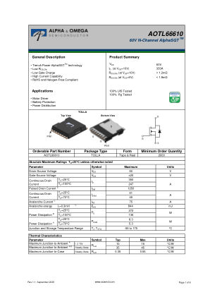 AOTL66610 datasheet cover page