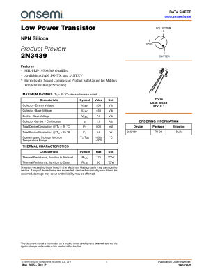 2N3439 datasheet cover page