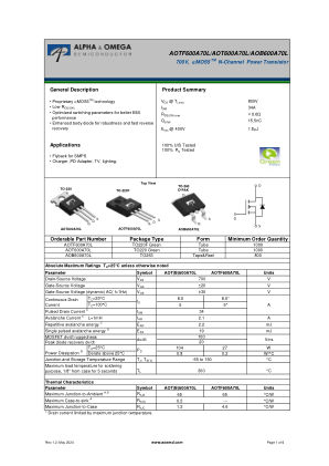 AOTF600A70L 数据手册首页
